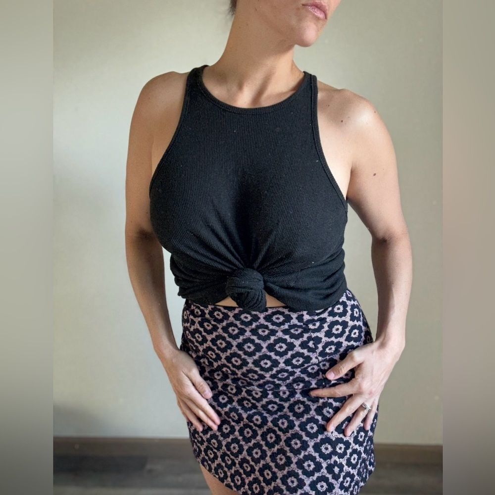 Free People Ribbed Tank Top Oversized Medium Black Athleisure Minimalist